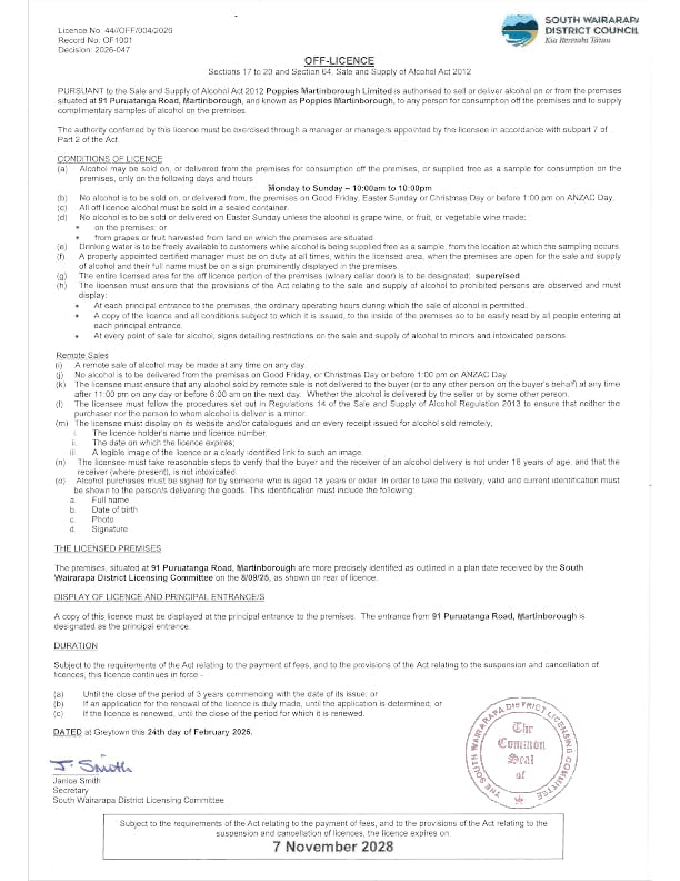 Off Licence 2025 2028